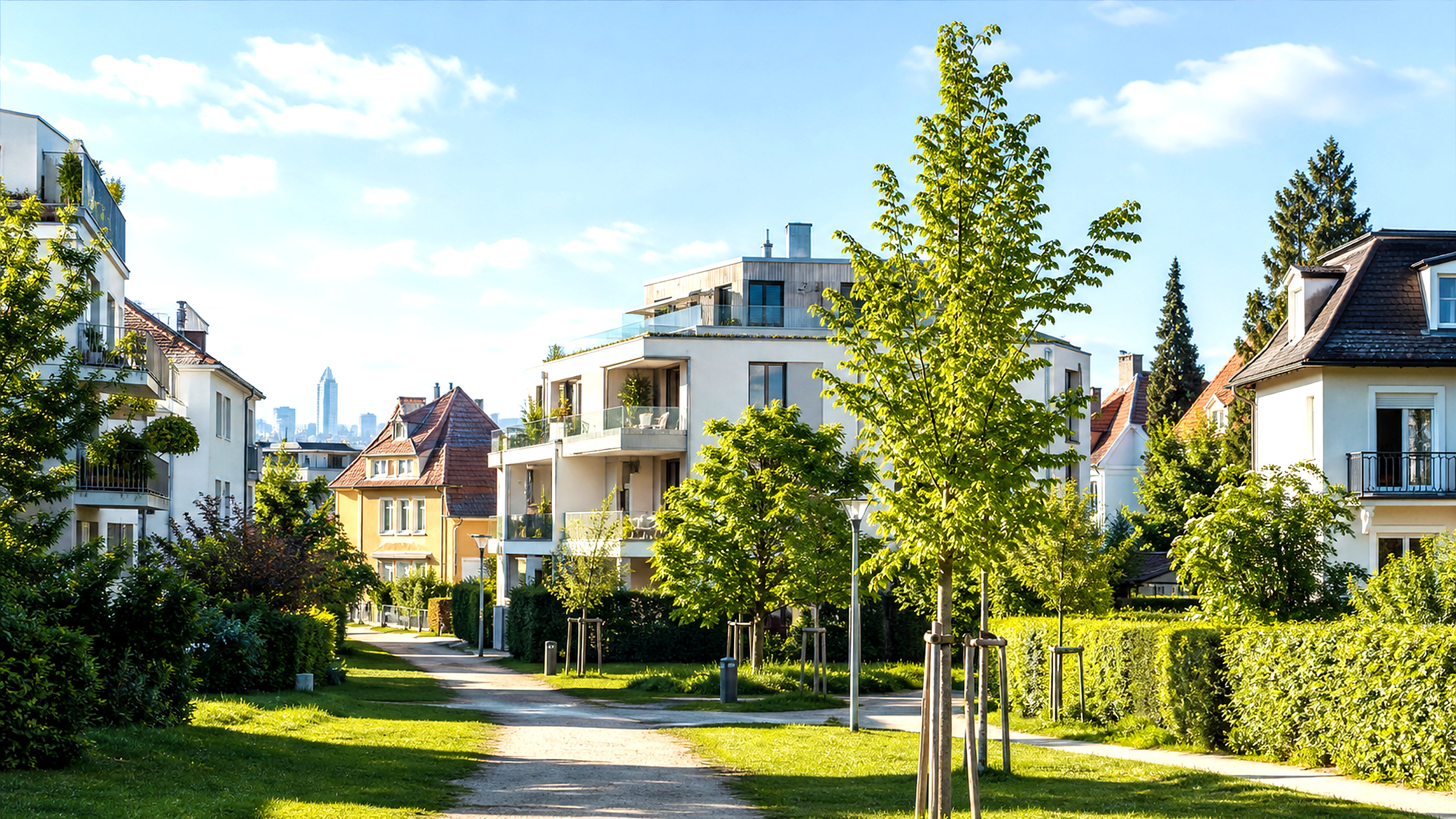 Breite Ansicht von Wohn- und Straßenbereichen in Wien-Inzersdorf